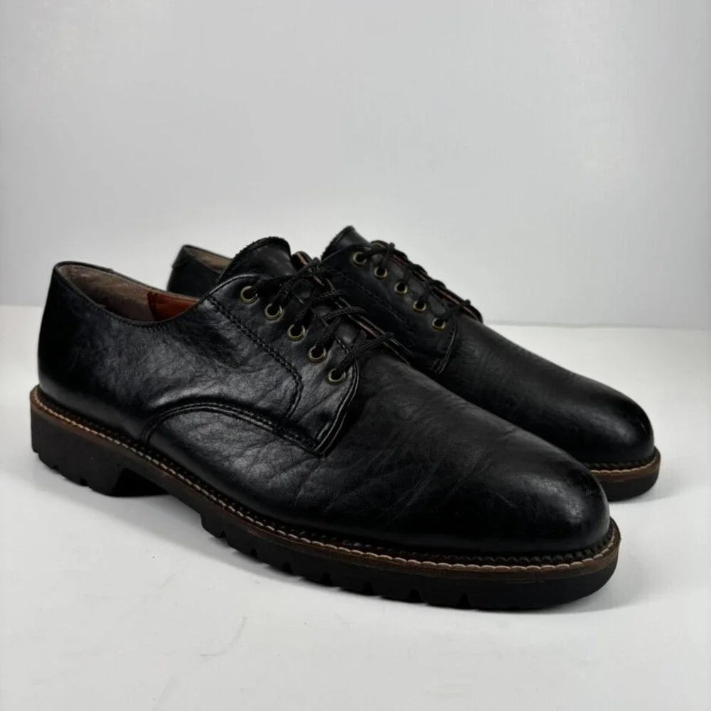 H.S. Trask Gallatin 1002 Men's US 9M Black Bison‎ Leather Plain-Toe Derby Shoes